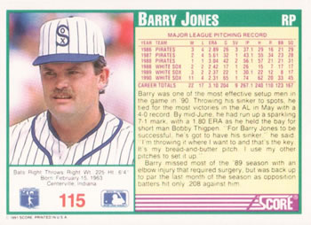 1991 Score #115 Barry Jones Back