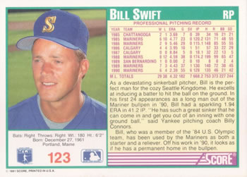 1991 Score #123 Bill Swift Back
