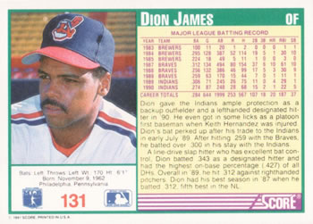 1991 Score #131 Dion James Back