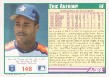 1991 Score #146 Eric Anthony Back