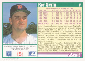 1991 Score #151 Roy Smith Back