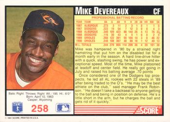 1991 Score #258 Mike Devereaux Back