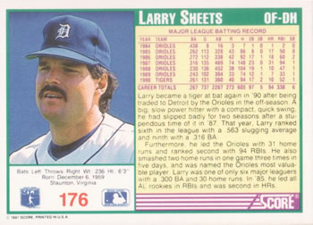1991 Score #176 Larry Sheets Back