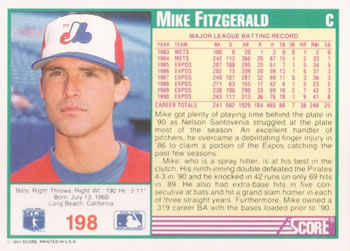 1991 Score #198 Mike Fitzgerald Back