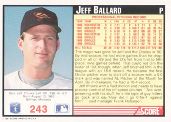 1991 Score #243 Jeff Ballard Back
