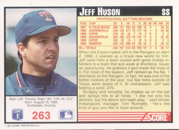 1991 Score #263 Jeff Huson Back