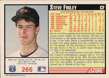 1991 Score #266 Steve Finley Back