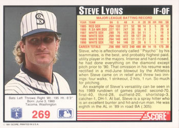 1991 Score #269 Steve Lyons Back
