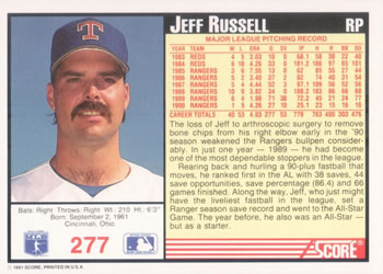 1991 Score #277 Jeff Russell Back