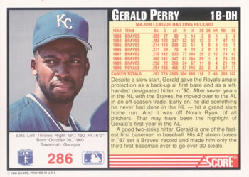 1991 Score #286 Gerald Perry Back