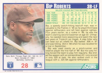 1991 Score #28 Bip Roberts Back
