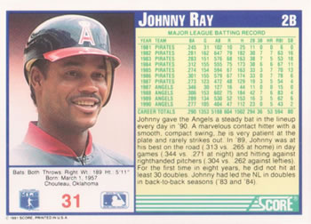 1991 Score #31 Johnny Ray Back