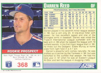 1991 Score #368 Darren Reed Back