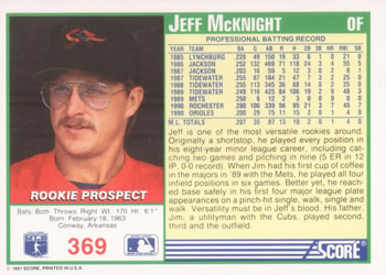 1991 Score #369 Jeff McKnight Back