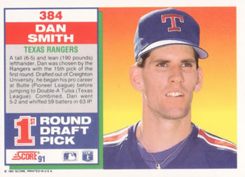 1991 Score #384 Dan Smith Back