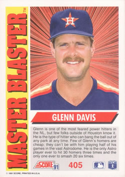1991 Score #405 Glenn Davis Back