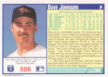 1991 Score #506 Dave Johnson Back