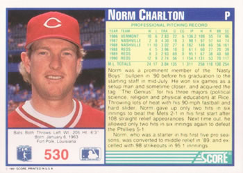 1991 Score #530 Norm Charlton Back