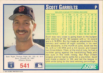1991 Score #541 Scott Garrelts Back