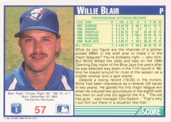 1991 Score #57 Willie Blair Back