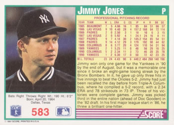 1991 Score #583 Jimmy Jones Back