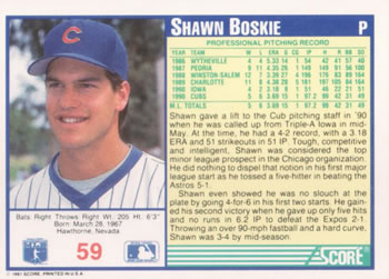 1991 Score #59 Shawn Boskie Back
