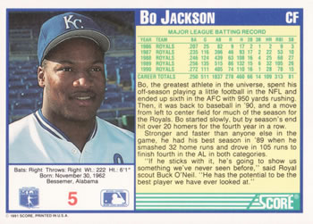 1991 Score #5 Bo Jackson Back