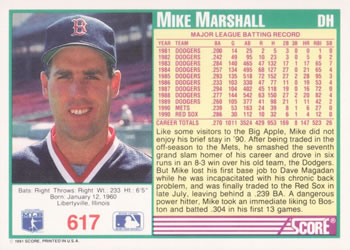 1991 Score #617 Mike Marshall Back