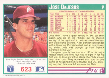 1991 Score #623 Jose DeJesus Back
