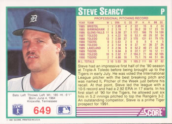 1991 Score #649 Steve Searcy Back