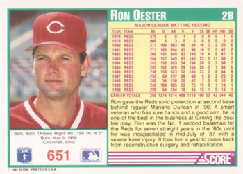 1991 Score #651 Ron Oester Back