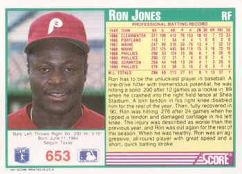 1991 Score #653 Ron Jones Back