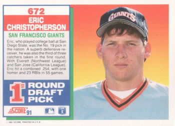 1991 Score #672 Eric Christopherson Back