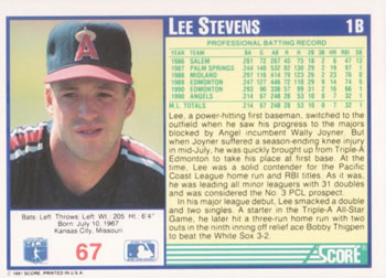 1991 Score #67 Lee Stevens Back