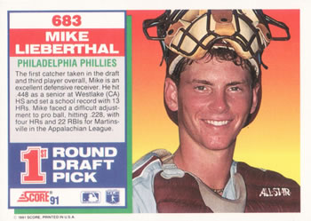 1991 Score #683 Mike Lieberthal Back