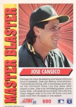 1991 Score #690 Jose Canseco Back