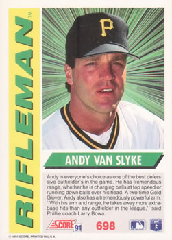 1991 Score #698 Andy Van Slyke Back