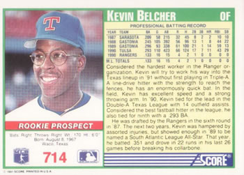 1991 Score #714 Kevin Belcher Back