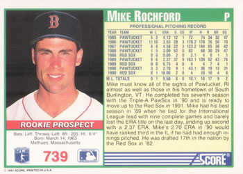 1991 Score #739 Mike Rochford Back
