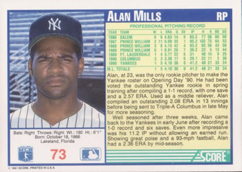 1991 Score #73 Alan Mills Back