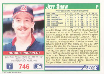 1991 Score #746 Jeff Shaw Back