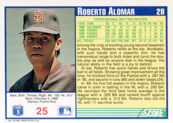 1991 Score #25 Roberto Alomar Back