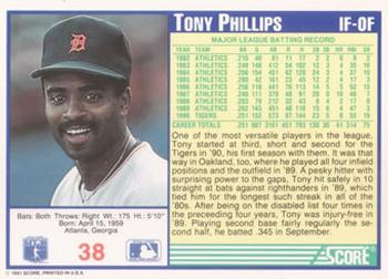 1991 Score #38 Tony Phillips Back