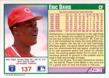 1991 Score #137 Eric Davis Back
