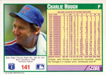 1991 Score #141 Charlie Hough Back