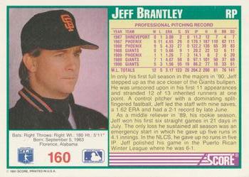 1991 Score #160 Jeff Brantley Back