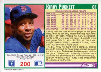 1991 Score #200 Kirby Puckett Back
