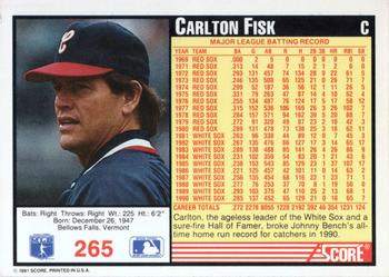 1991 Score #265 Carlton Fisk Back