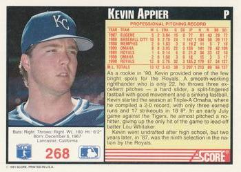 1991 Score #268 Kevin Appier Back