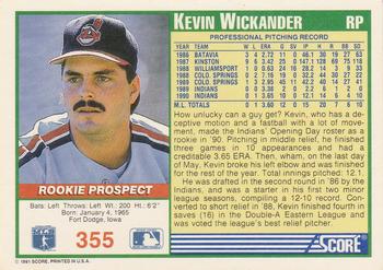 1991 Score #355 Kevin Wickander Back